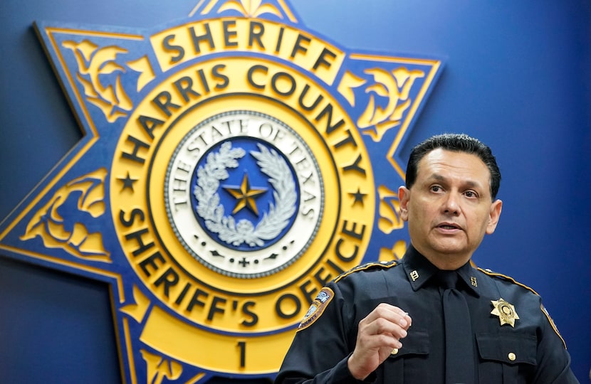 Harris County Sheriff Ed Gonzalez speaks during an April 20, 2021, press conference related...