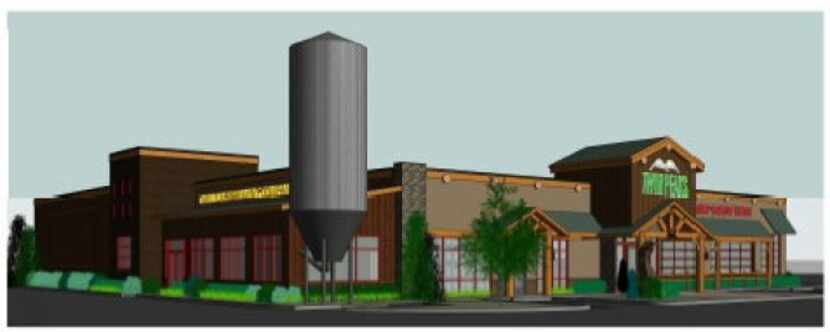 A Twin Peaks rendering shows the 27-foot tall barley silo and attached brewery that will be...