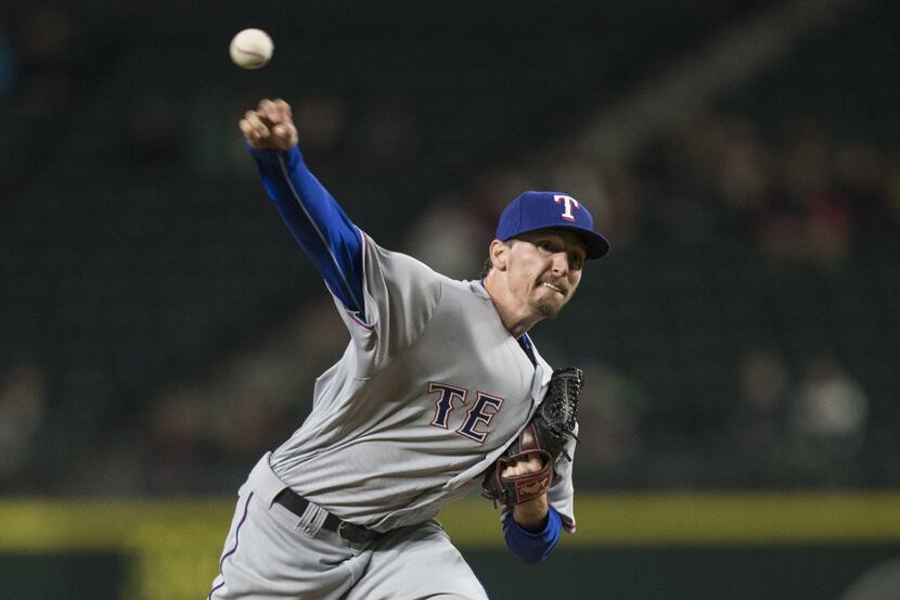 SEATTLE, WA - SEPTEMBER 7: Tanner Scheppers #53 of the Texas Rangers delivers a pitch during...