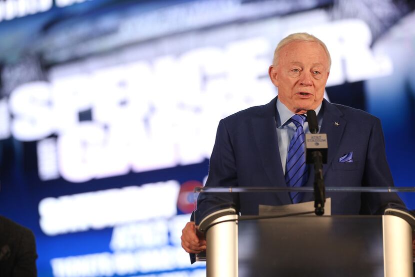 Dallas Cowboys owner Jerry Jones speaks during a press conference for the Premier Boxing...