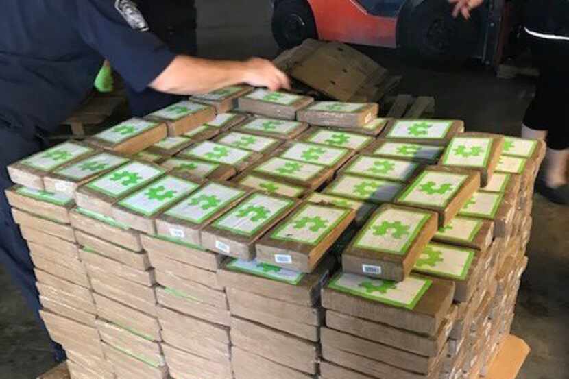 Authorities found nearly $18 million of cocaine split between 45 boxes of bananas Friday...