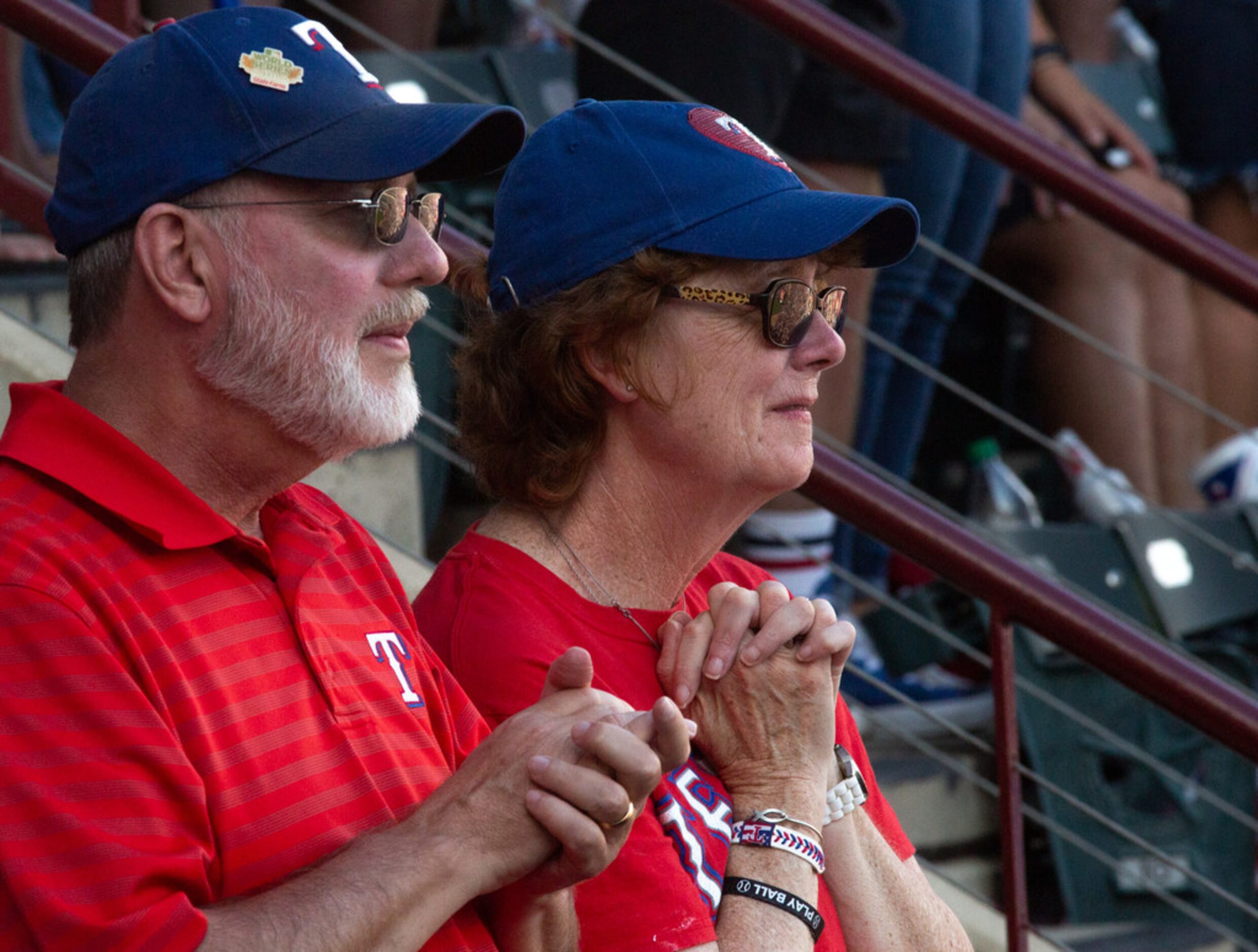 Fans listen to the introductions of the members of the Globe Life Park Era All-Time Team...