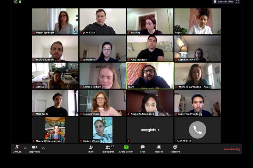 A Zoom call with people who participated in the Artist Relief fund effort, designed to help...