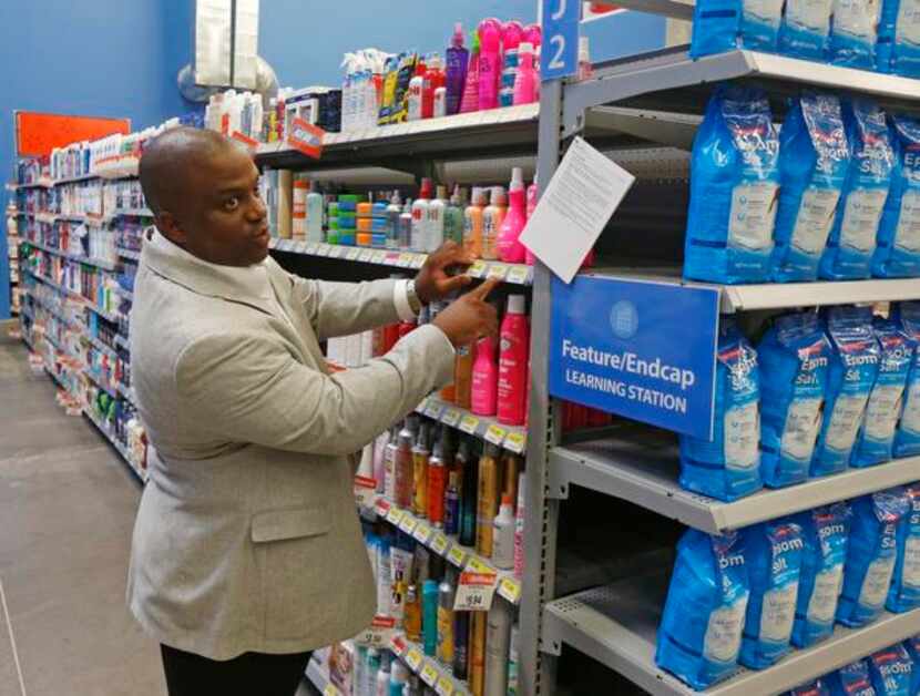 Store shelves and endcaps are set up for training at Wal-Mart's new Talent Center in Irving.