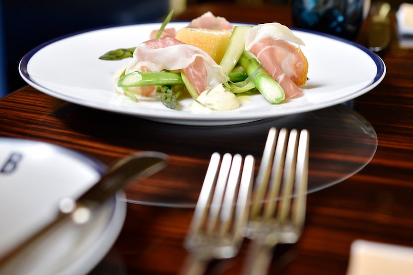 Grilled asparagus with prosciutto on Bullion's Easter brunch menu, photographed Friday,...