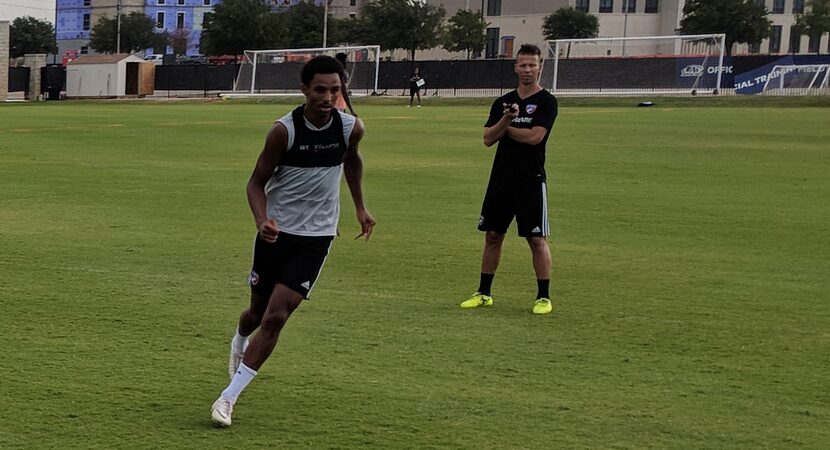 Bryan Reynolds runs a drill under the watchful eye of Coach Michel.