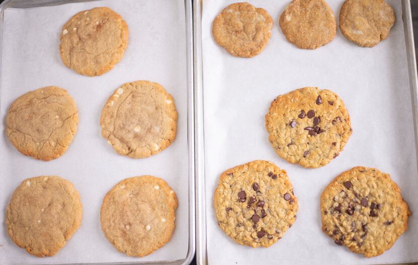 White chocolate snickerdoodles, oatmeal chocolate chip cookies and more are made by Cookie...