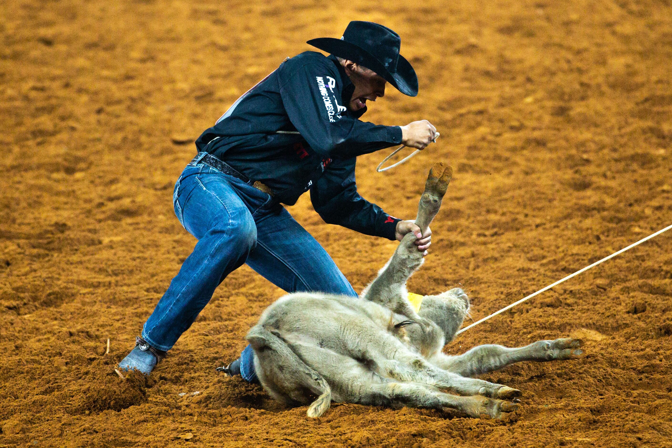 PRCA Tie Down Roping contestant Shad Mayfield earns second place in the first round of his...