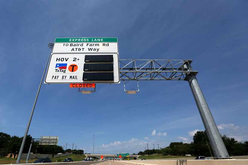 The TEXpress toll managed lane along Interstate 30 just west of Belt Line Road in Grand...