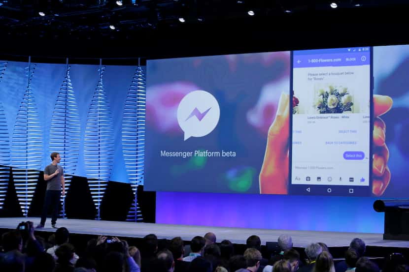 Facebook CEO Mark Zuckerberg talks about the new Messenger Platform during the keynote...