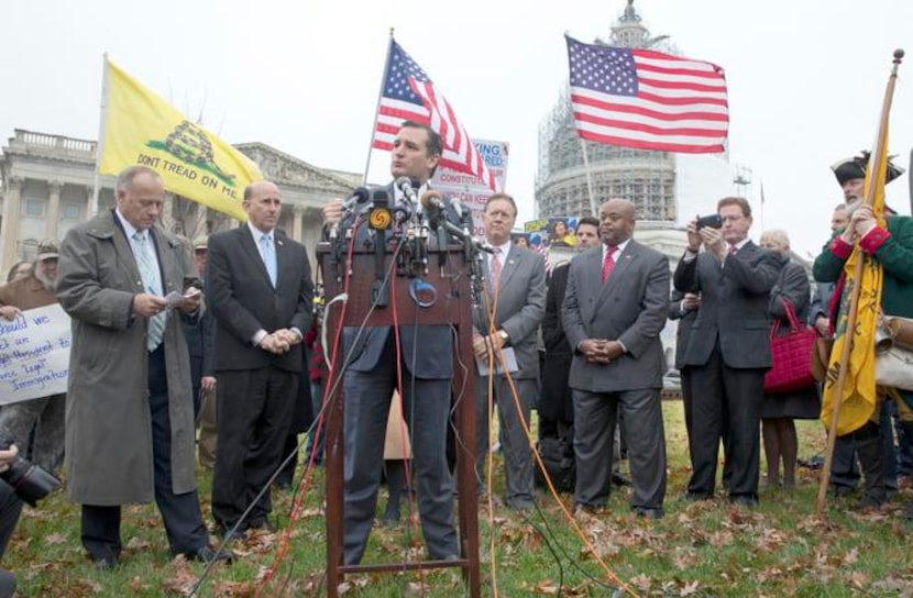 
Texas Sen. Ted Cruz, at a rally in Washington on Wednesday, urged House Republican leaders...