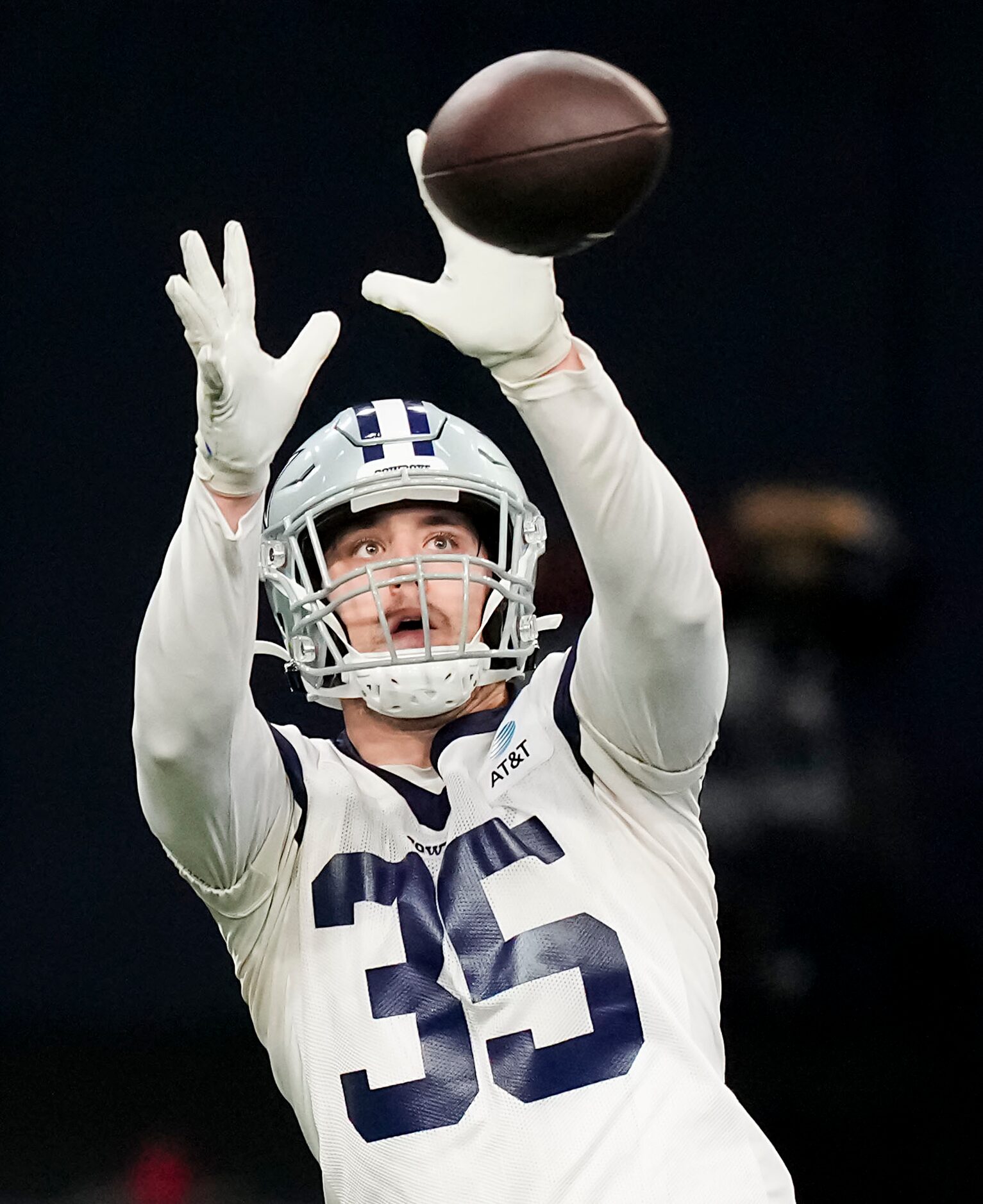 Dallas Cowboys fullback Ryan Nall catches a pass during the OTA team's practice at The Star...