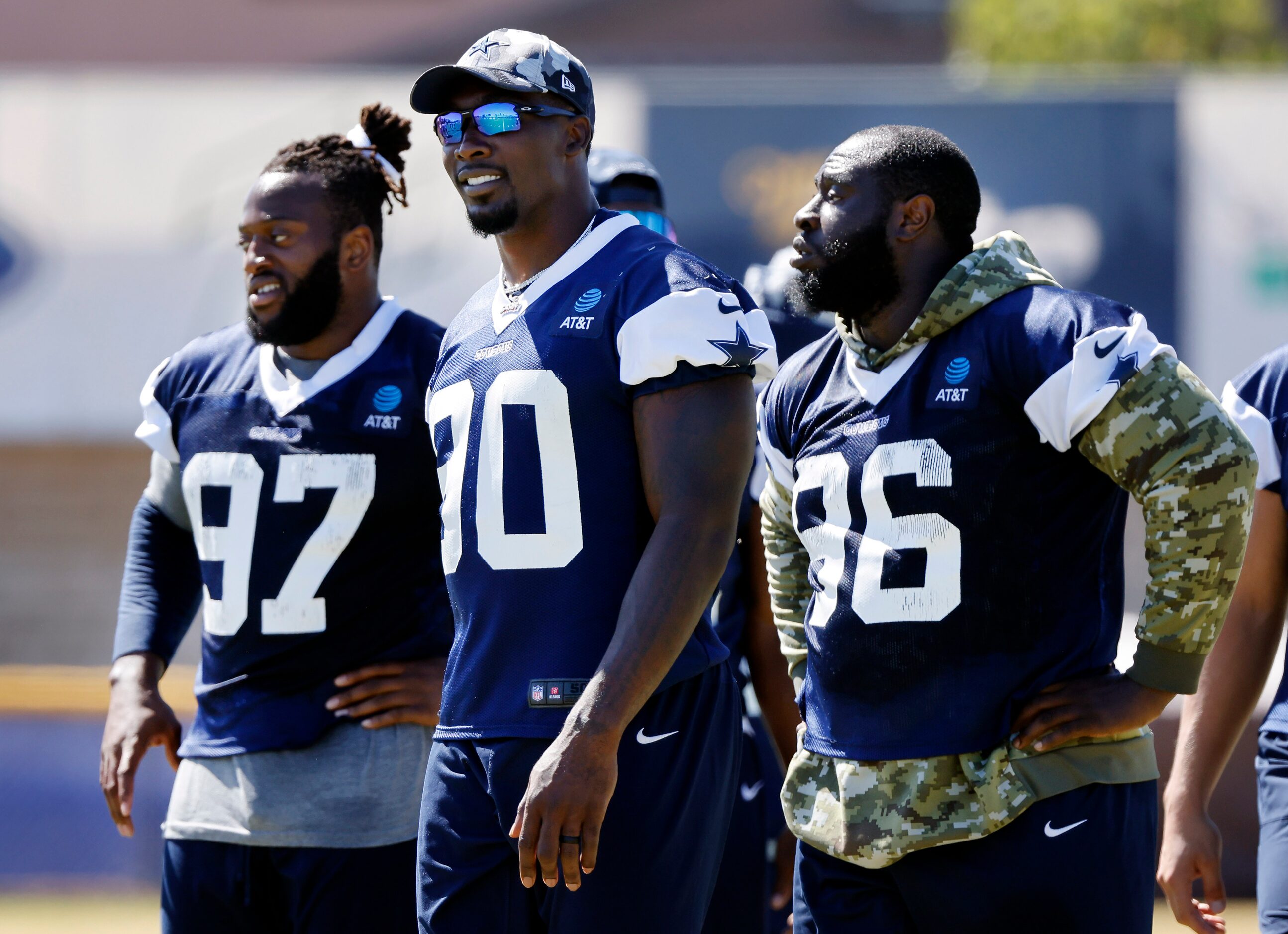 Dallas Cowboys guard Zack Martin (70), defensive tackle Osa Odighizuwa (97) and defensive...