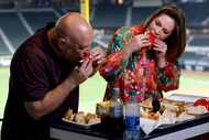 Dallas Morning News’ Rangers Insider Evan Grant (left) and food writer Sarah Blaskovich take...