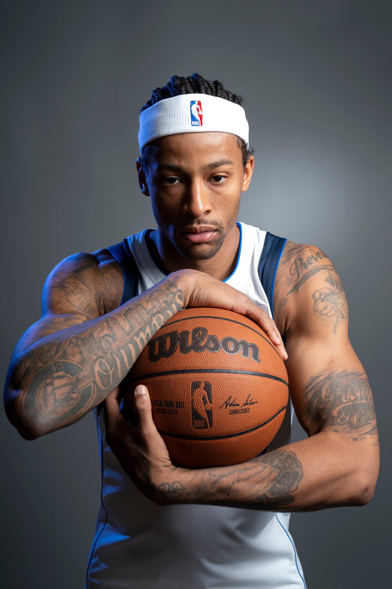 Dallas Mavericks guard Trey Burke (3) poses for a portrait during the Dallas Mavericks media...