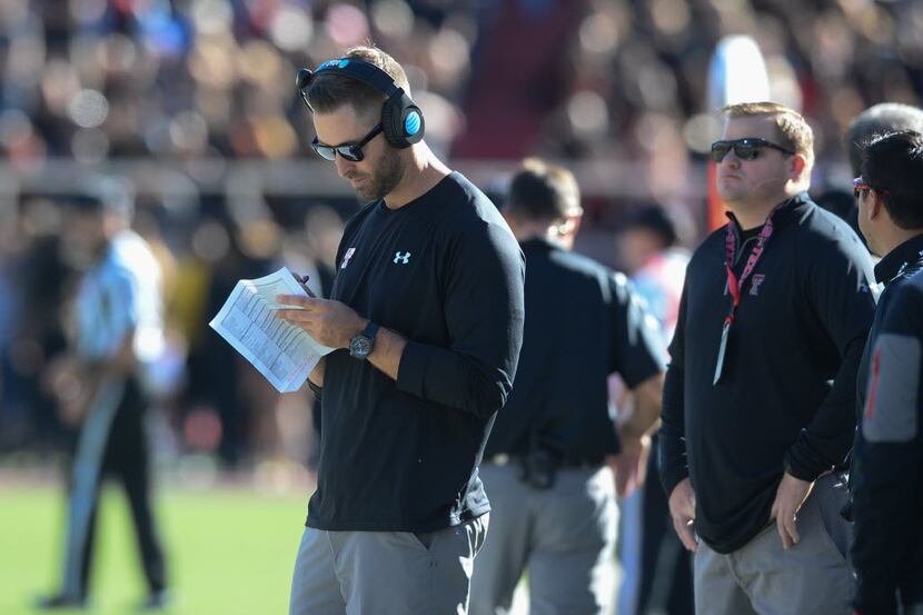 LUBBOCK, TX - OCTOBER 31: Head coach Kliff Kingsbury of the Texas Tech Red Raiders takes...