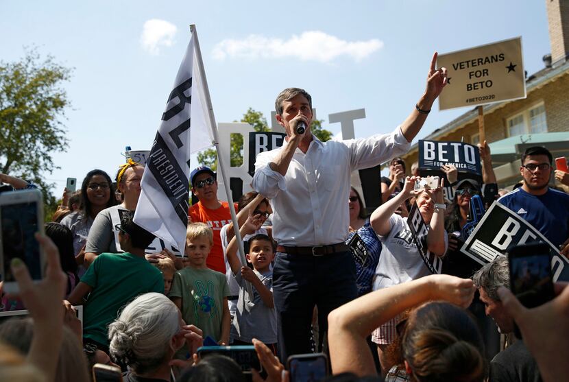 Democratic Presidential candidate Beto O'Rourke speaks at a campaign event at Haggard Park...