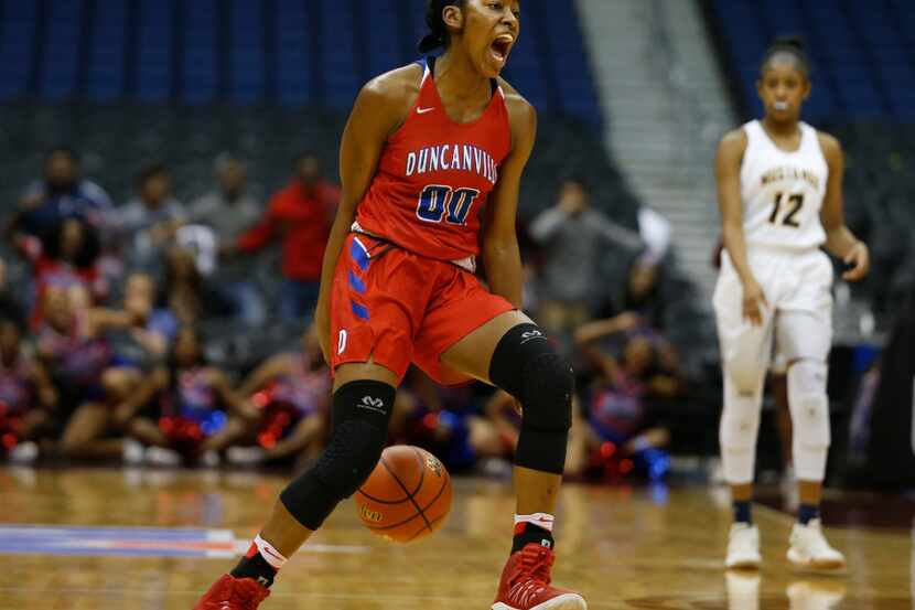 FILE - Duncanville's Zarielle Green (00), pictured here during the Class 6A UIL girls...