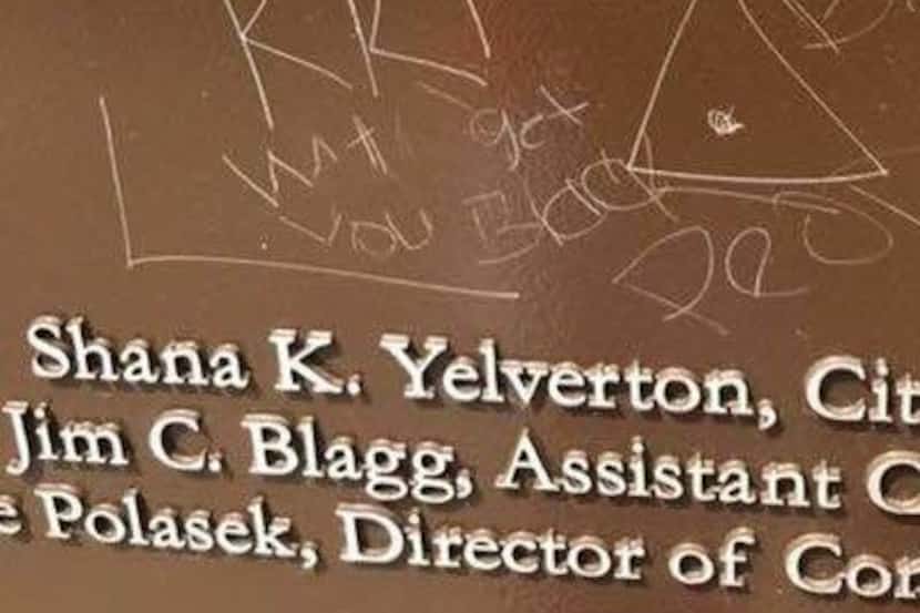 A plaque at the Frank Edgar Cornish IV Park in Southlake was vandalized with racist remarks.