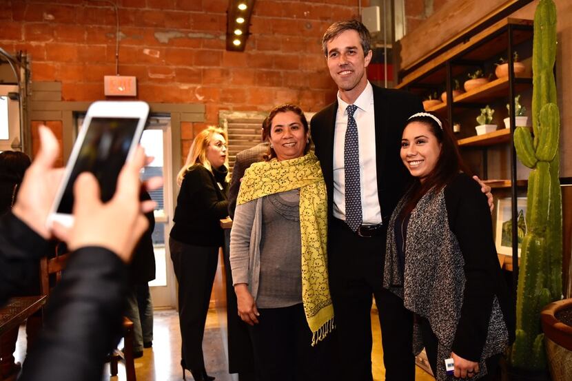 Ana Diaz (left) and her daughter Ana Diaz with Democratic Senate candidate Beto O'Rourke in...