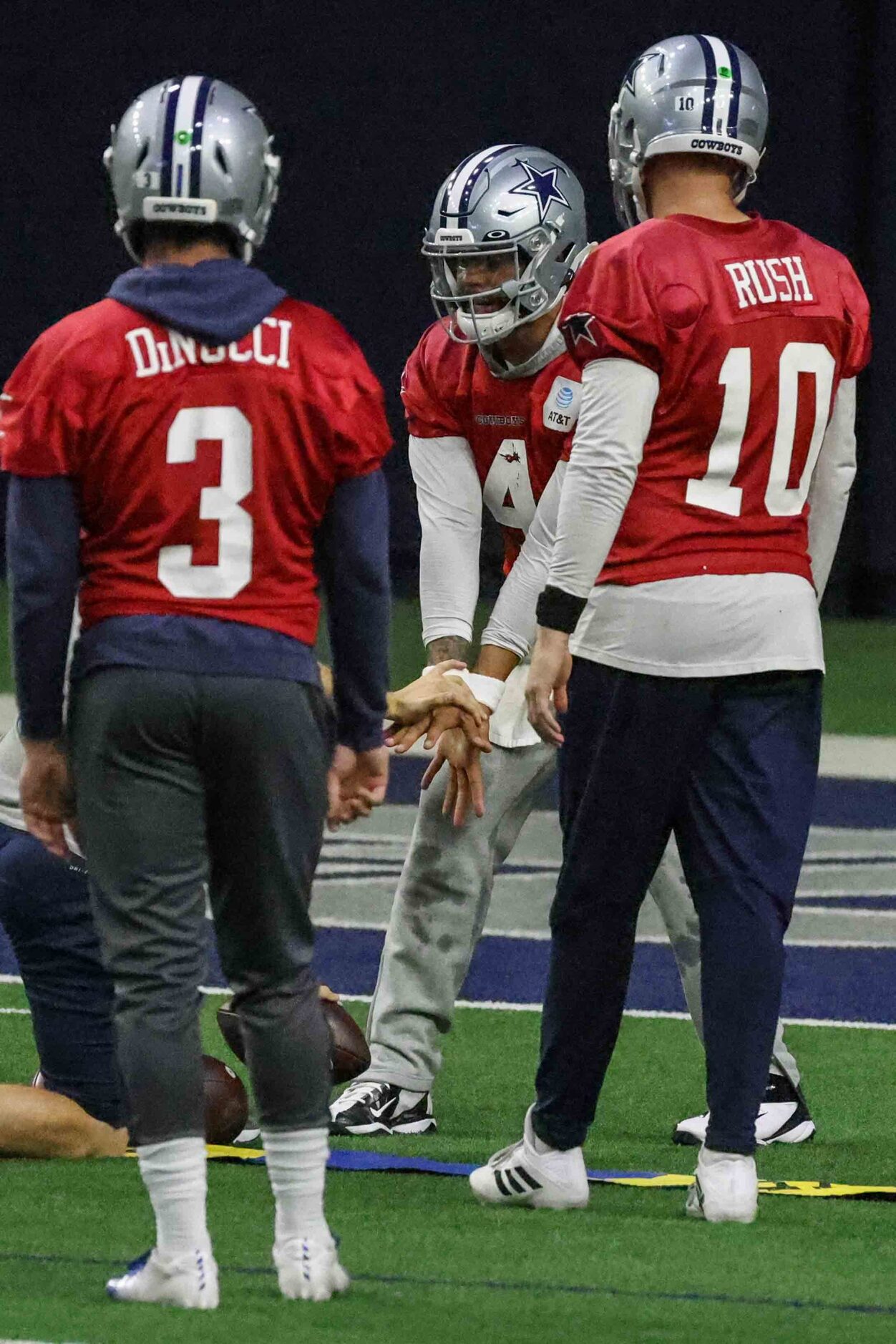 Cowboys' quarterback Dak Prescott #4 during practice at the Ford Center in Frisco on...