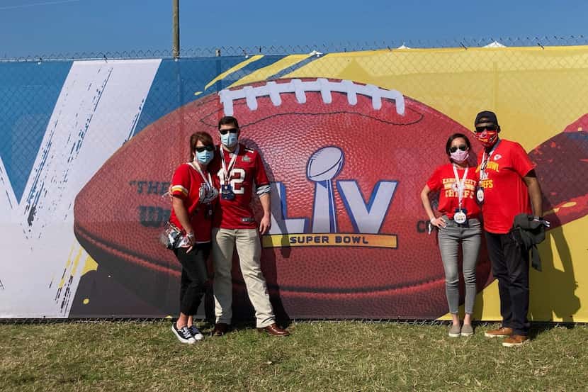 Standing left to right against a Super Bowl LV backdrop are Amy Talley, certified medical...