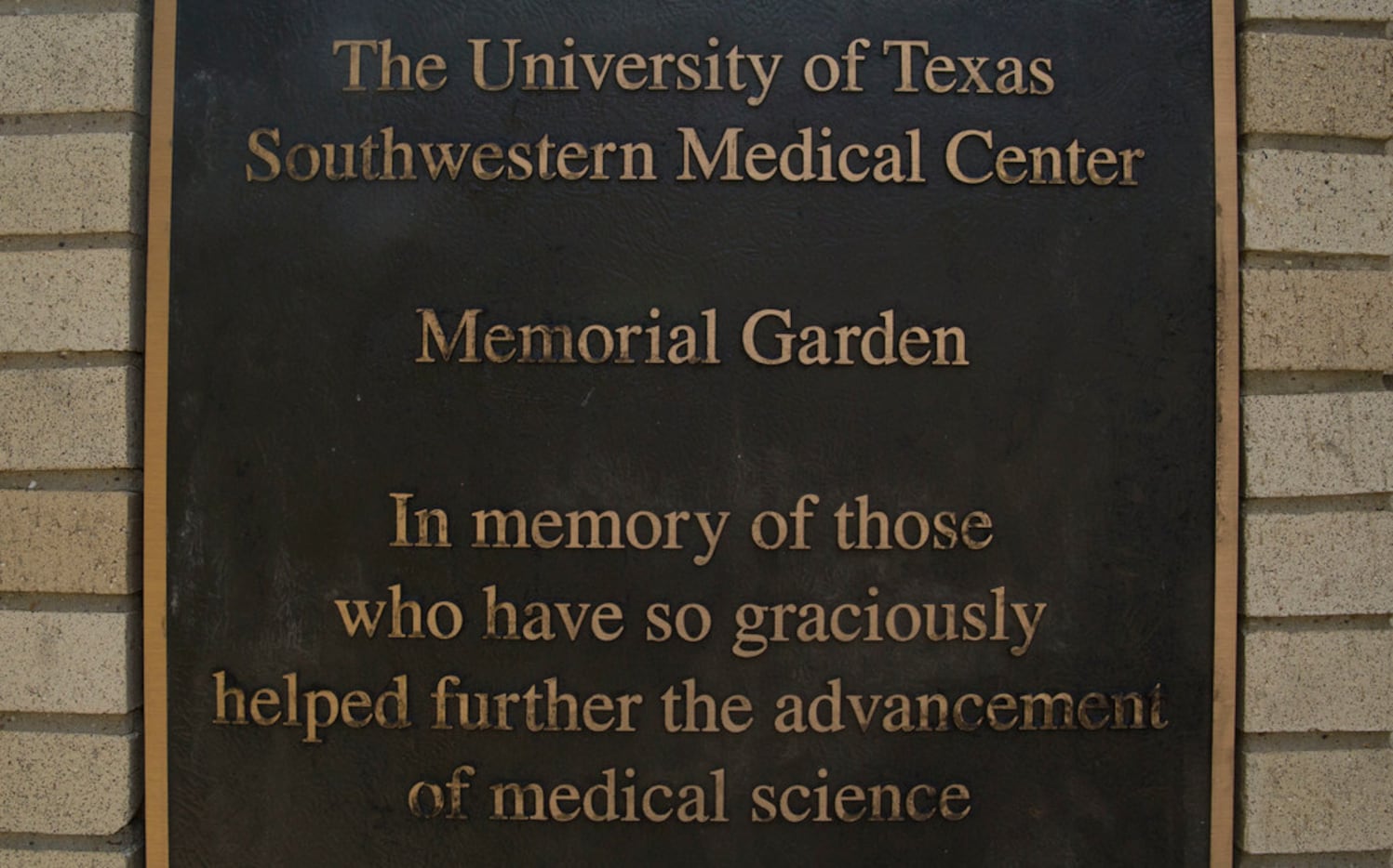 The plaque at the Memorial Garden at the University of Texas Southwestern Medical Center in...