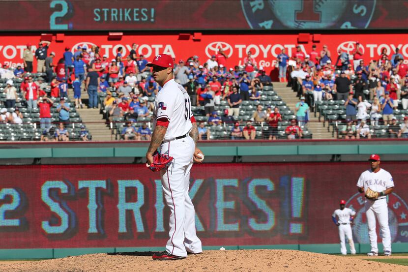Texas Rangers relief pitcher Matt Bush (51) is pictured on the mound during the Kansas City...