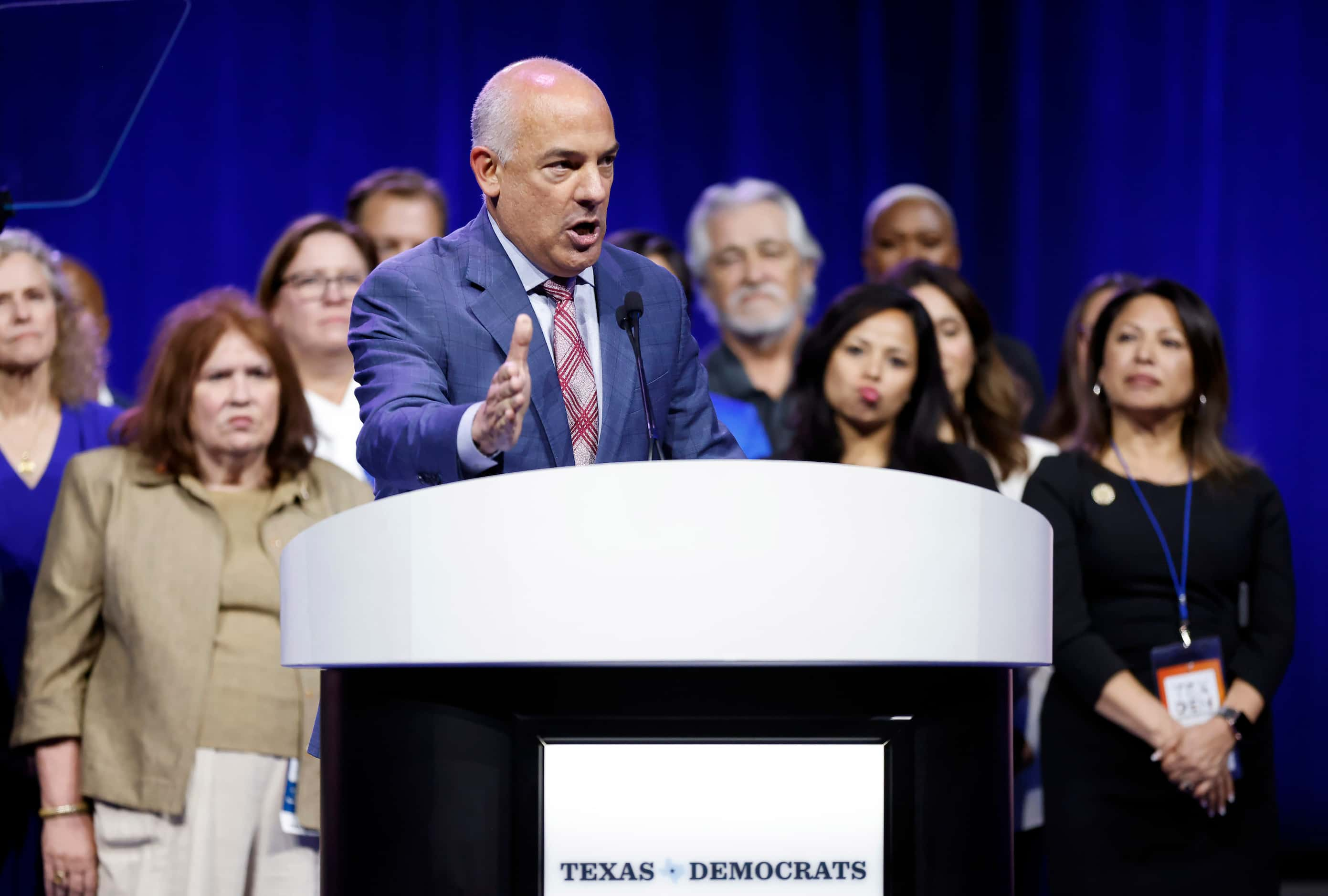 Texas House Democratic Caucus Chair Chris Turner speaks after being recognized for leading...