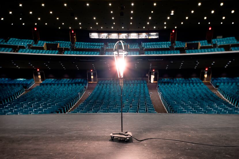 A ghost light onstage at the empty Music Hall at Fair Park in Dallas on Thursday, Feb. 4,...