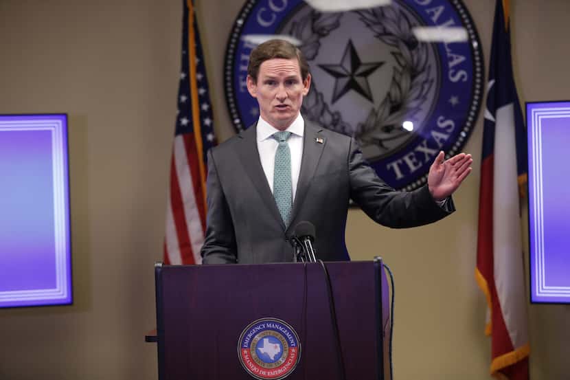 Judge Clay Jenkins speaks during a press conference in Dallas, TX, on Jul. 24, 2020.  Jason...
