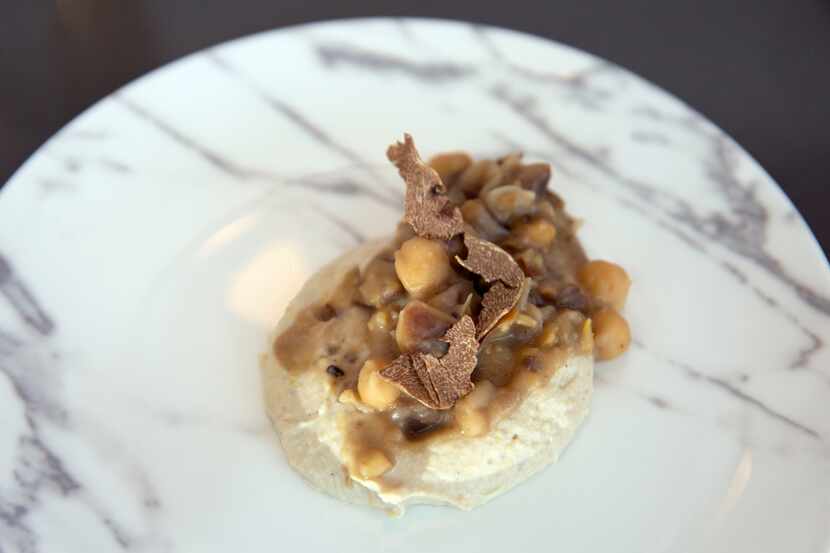 Truffled chestnut hummus was served alongside Darjeeling tea.
