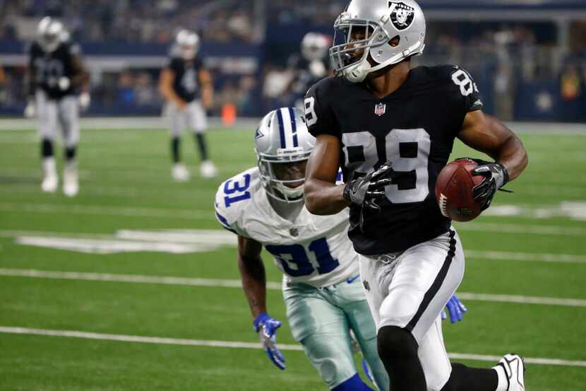 Oakland Raiders wide receiver Amari Cooper (89) sprints to the end zone for a touchdown...