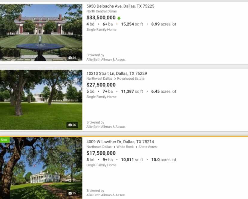  The three most expensive Dallas-area listings on Realtor.com.