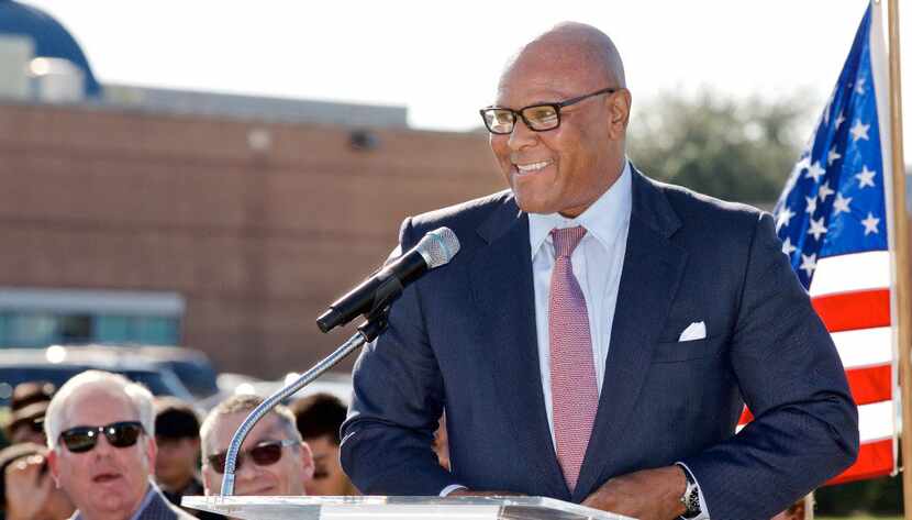 Albert Black Jr., Dallas Housing Authority Board Chairman, deliverers remarks during a...