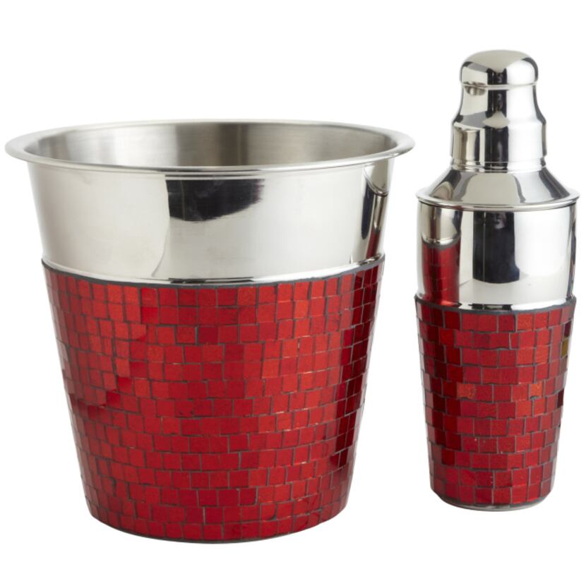 Bar none: Mosaic-glass bar accessories will appeal to the man who enjoys entertaining. Red...