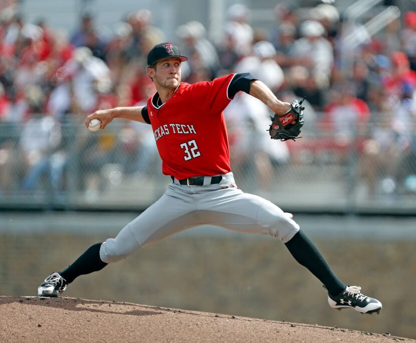 Texas Tech's Caleb Kilian (32) pitches against Dallas Baptist during the NCAA college...