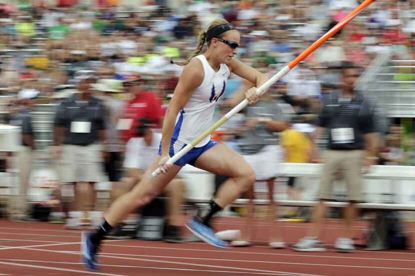 Emory Rains High School's Charlotte Brown competes in the Girls 3A pole vault in the UIL...
