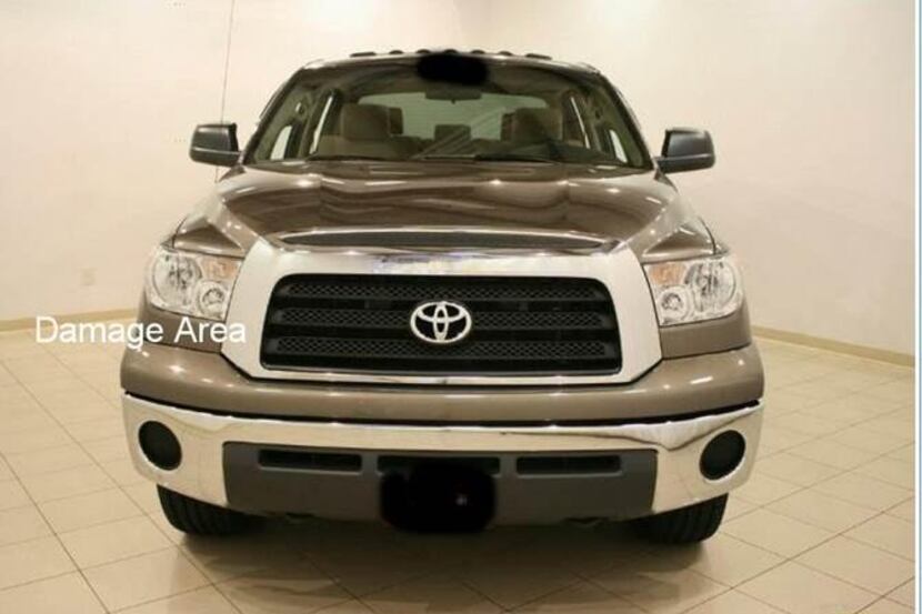 A stock photo of a tan Toyota Tundra with the area that was damaged highlighted