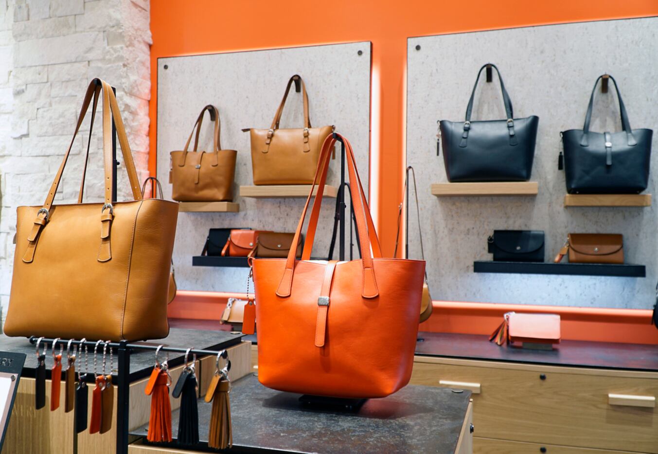 The leather handbags are one of the new products at James Avery at NorthPark Mall in Dallas,...