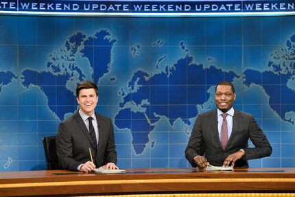 Colin Jost and Michael Che go from not-ready-for-prime-time playing to all in as "Weekend...