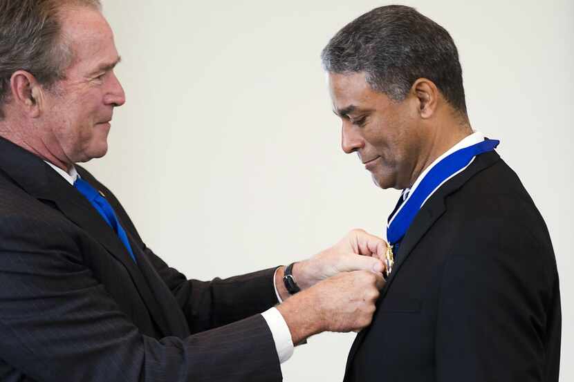 Former President George W. Bush presented Oscar Biscet of Cuba the Presidential Medal of...