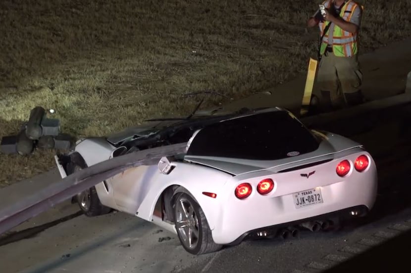 A guardrail shattered the windshield of a Corvette after an accident Thursday morning in...