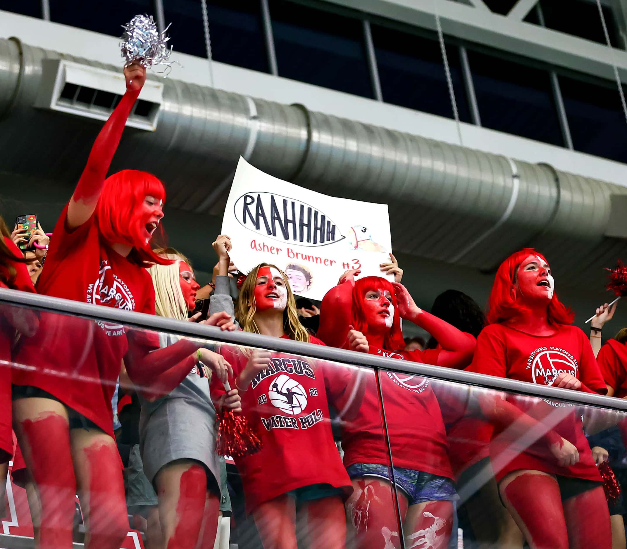 Flower Mound Marcus students celebrate a victory over Southlake Carroll in the 6A Region I...