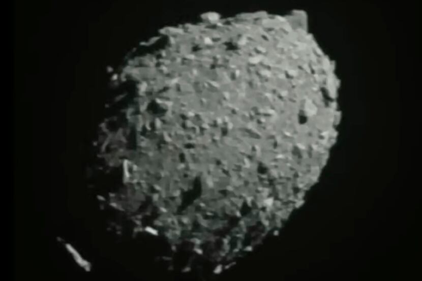 In this image made from a NASA livestream and taken from the Double Asteroid Redirection...