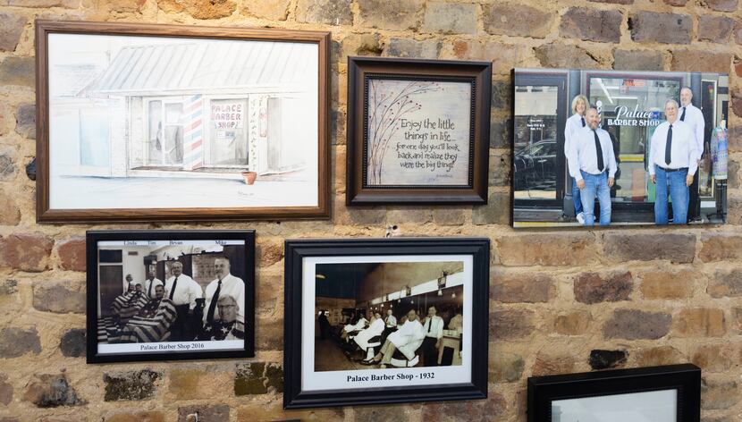 Photos on the wall at Palace Barbershop in McKinney on Thursday, March 30, 2023. Founded in...