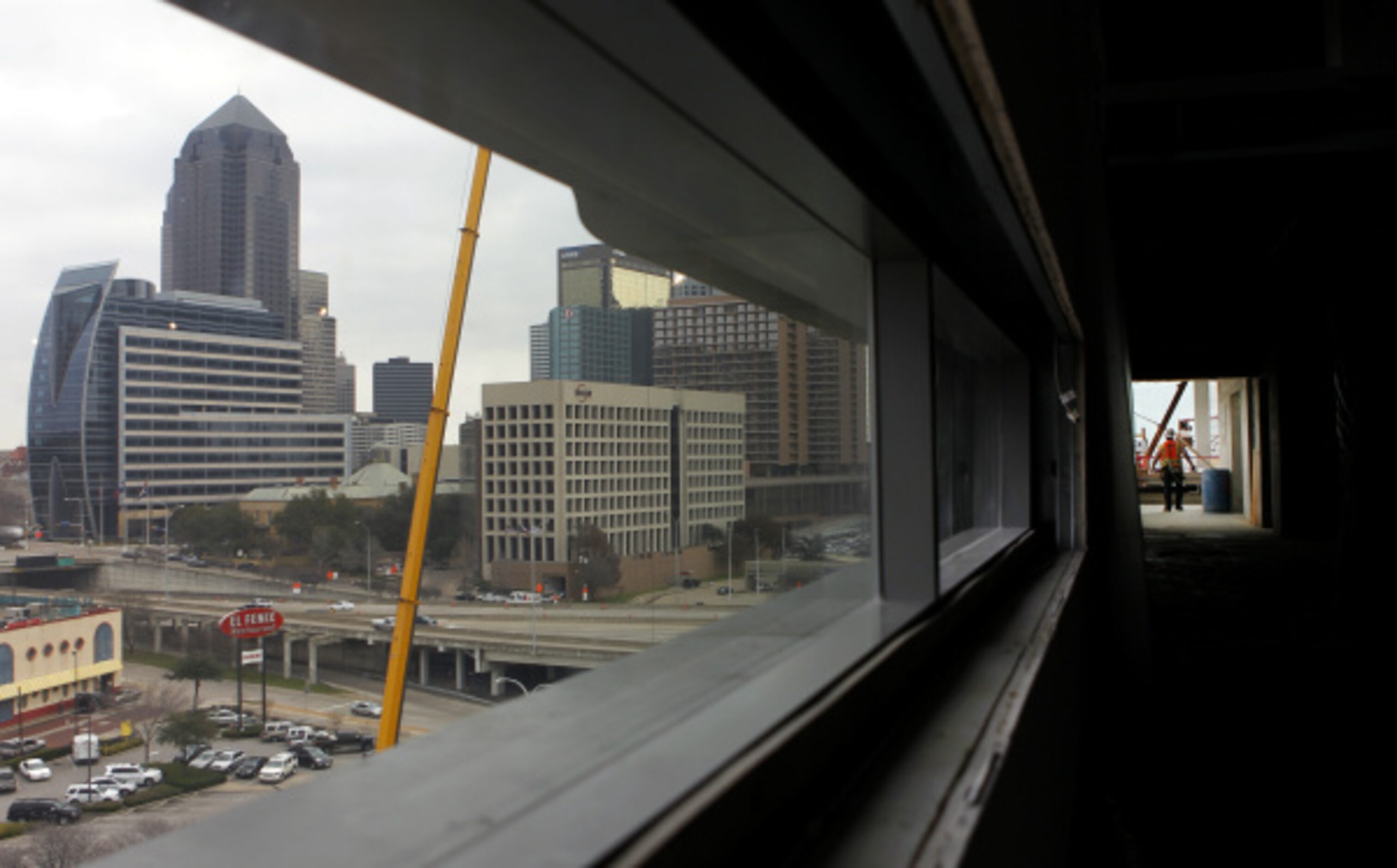 A view out the narrow windows facing Woodall Rodgers from the 4th level of the $185-million...