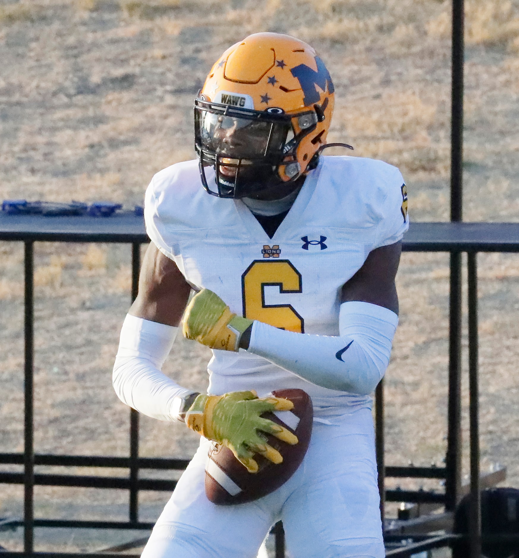 McKinney High School wide receiver Sincere Blakely (6) celebrates his touchdown catch during...