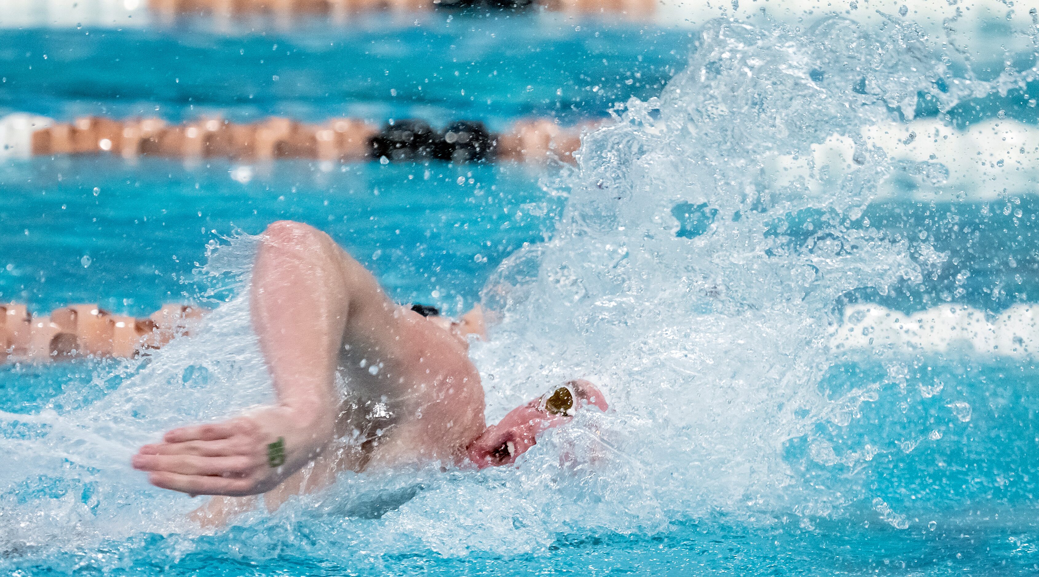 Keller’s Jacob Fabian competes in the 200 freestyle relay during the 2023 UIL Swim & Dive...