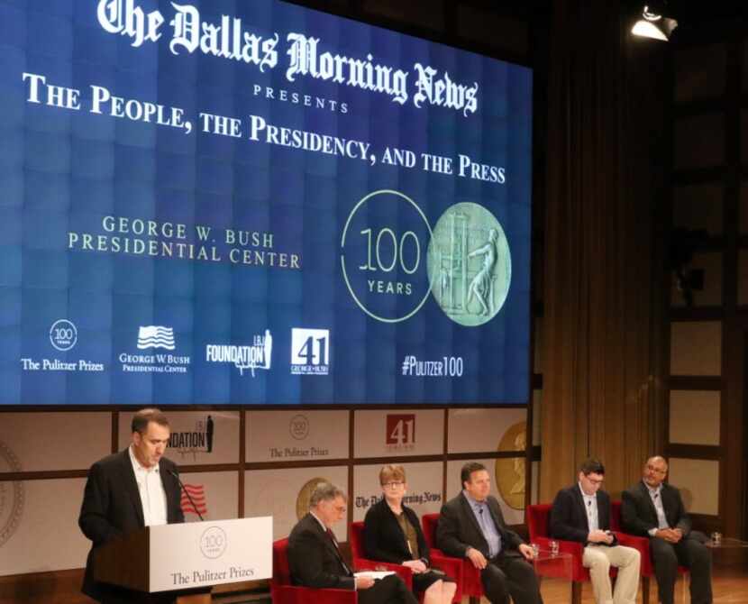  Mike Wilson, editor of The Dallas Morning News, introduces the panel discussion of "The...